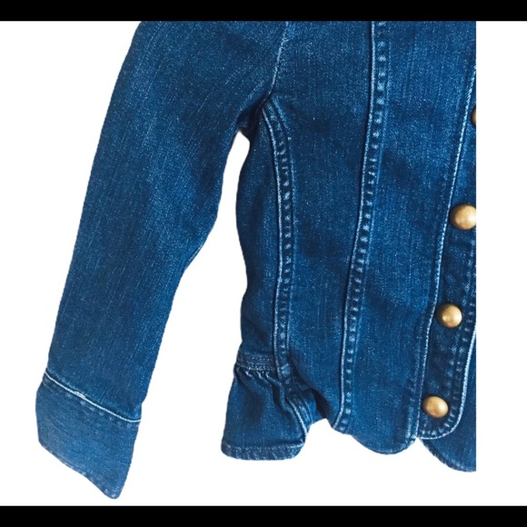 GAP Kids 1969 Collarless Jean Jacket With Gold Button Front Denim Blue Girl 6-7Y - Picture 4 of 9